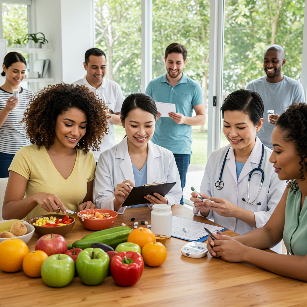 People engaged in diabetes management activities