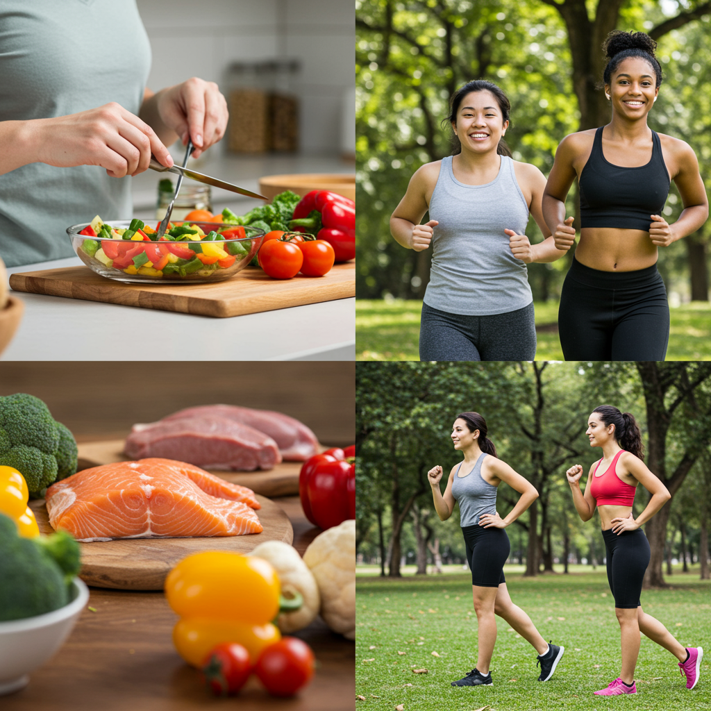 A diverse group of people engaging in healthy lifestyle activities
